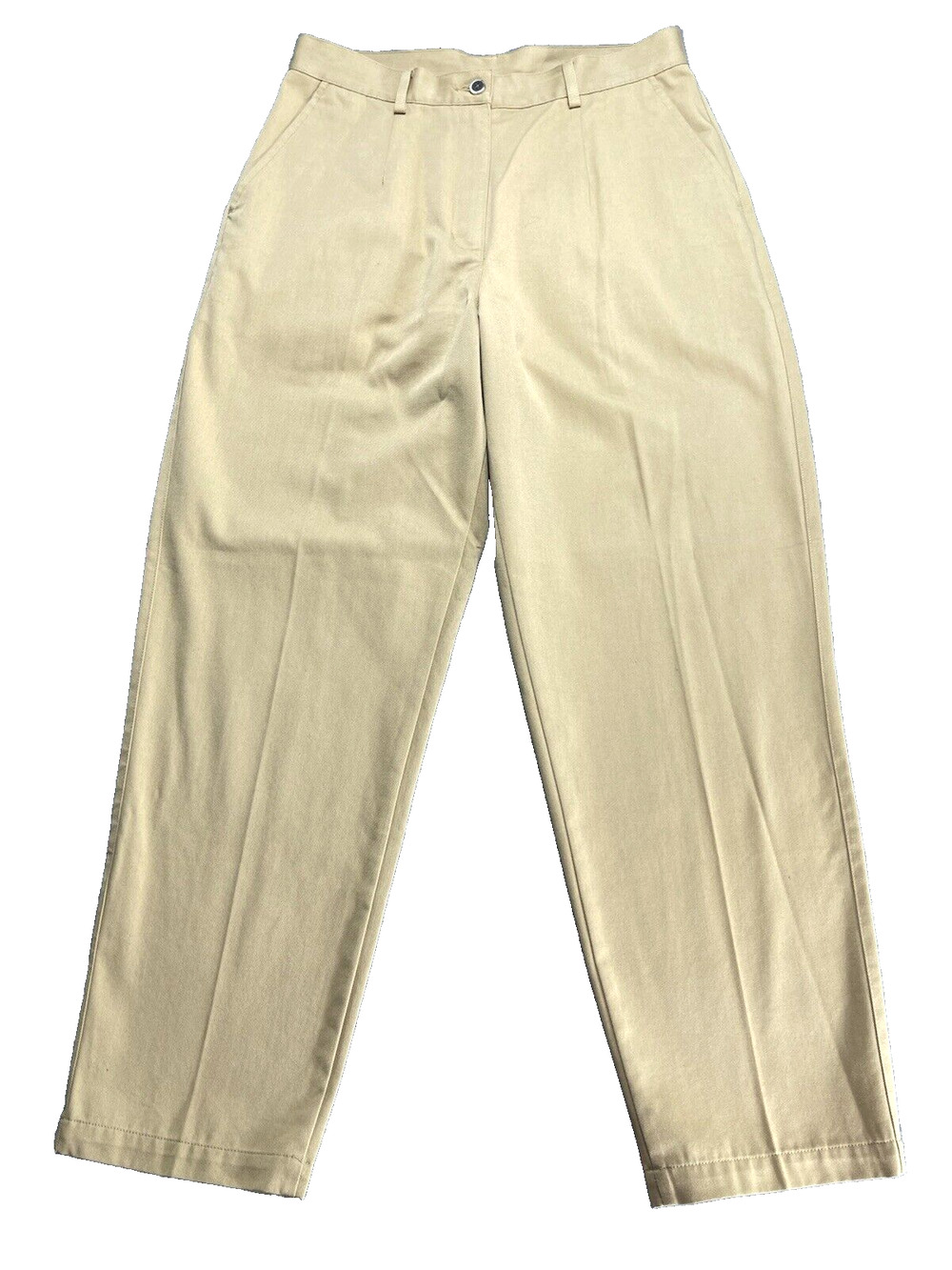 LL Bean Chino Pant Womens Beige Tapered 12P Pleated Front Regular Fit High Waist
